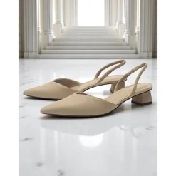 Women's Pointed Toe Slingback Pumps – Low Heel Faux Leather Heels for Elegant Office and Dress Occasions