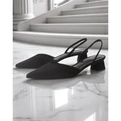 Women's Pointed Toe Slingback Pumps – Low Heel Faux Leather Heels for Elegant Office and Dress Occasions