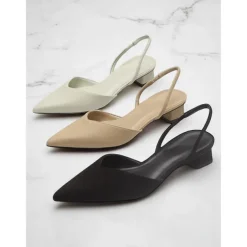 Women's Pointed Toe Slingback Pumps – Low Heel Faux Leather Heels for Elegant Office and Dress Occasions