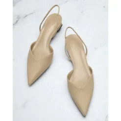 Women's Pointed Toe Slingback Pumps – Low Heel Faux Leather Heels for Elegant Office and Dress Occasions