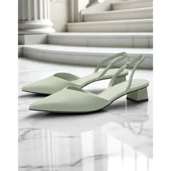 Women's Pointed Toe Slingback Pumps – Low Heel Faux Leather Heels for Elegant Office and Dress Occasions