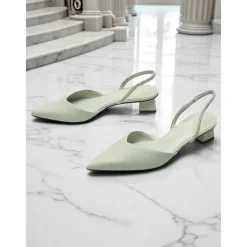 Women's Pointed Toe Slingback Pumps – Low Heel Faux Leather Heels for Elegant Office and Dress Occasions