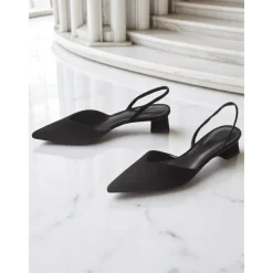 Women's Pointed Toe Slingback Pumps – Low Heel Faux Leather Heels for Elegant Office and Dress Occasions