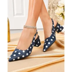 Women's Polka Dot Slingback Block Heel Pumps – Vintage 1950s Style Dress Shoes for Parties, Office, and Retro Events