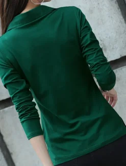 Women's Polo Shirts Plain Sports Cute Basic Long Sleeve Shirt Collar Regular Tops Casual Sports Buttons Black White Wine Green Khaki Spring Fall