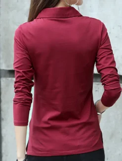 Women's Polo Shirts Plain Sports Cute Basic Long Sleeve Shirt Collar Regular Tops Casual Sports Buttons Black White Wine Green Khaki Spring Fall