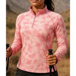 Women's Polo Sweatshirt Hiking top Long Sleeve Stand Collar Top Outdoor Breathable Quick Dry Lightweight Elastic Slim Quarter-Zip Pullover Polyester Pink Green Khaki Tennis Golf Running