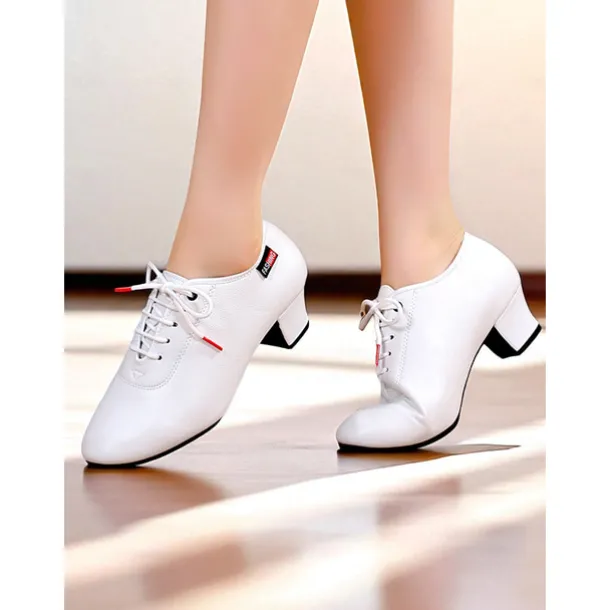 Women's Professional Dance Shoes - Burgundy Lace-Up Practice Heels with Comfortable Block Heel and Soft Leather Finish, Ideal for Ballroom, Latin and Jazz Dance Training