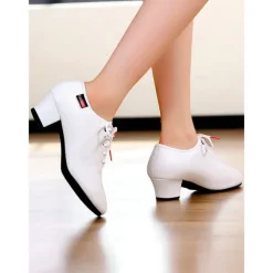 Women's Professional Dance Shoes - Burgundy Lace-Up Practice Heels with Comfortable Block Heel and Soft Leather Finish, Ideal for Ballroom, Latin and Jazz Dance Training