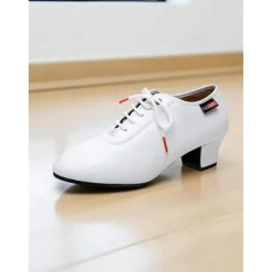 Women's Professional Dance Shoes - Burgundy Lace-Up Practice Heels with Comfortable Block Heel and Soft Leather Finish, Ideal for Ballroom, Latin and Jazz Dance Training