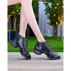 Women's Professional Dance Shoes - Burgundy Lace-Up Jazz and Practice Boots with Split Sole Design, Comfortable Soft Leather Footwear for Ballroom, Latin and Stage Performances