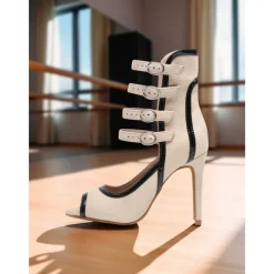 Women's Professional Latin Dance Shoes - Peep Toe Suede High Heels with Multi-Strap Buckle Design for Ballroom and Salsa Performances