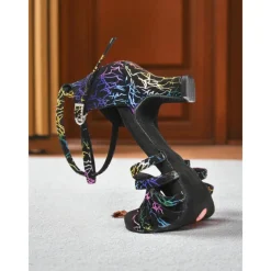 Women's Professional Satin Dance Sandals with Rainbow Cracked Design and Adjustable Ankle Strap for Ballroom and Latin Dance