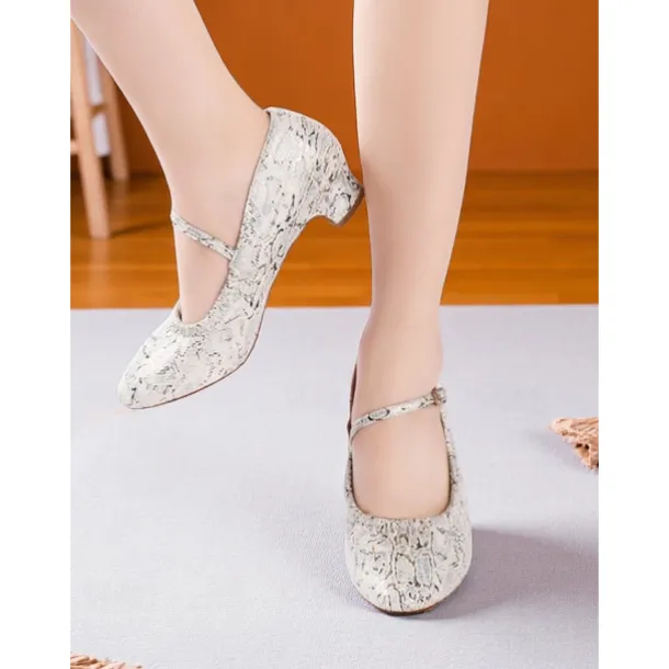 Women's Professional Snake Print Dance Shoes with Adjustable Ankle Strap and Mid Heel for Ballroom and Latin Dance