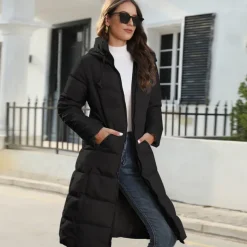 Women's Puffer Jacket Hoodie Jacket Hiking Windbreaker Winter Outdoor Thermal Warm Windproof Outerwear Winter Jacket Full Length Visible Zipper Fishing Camping / Hiking / Caving Traveling Black Red