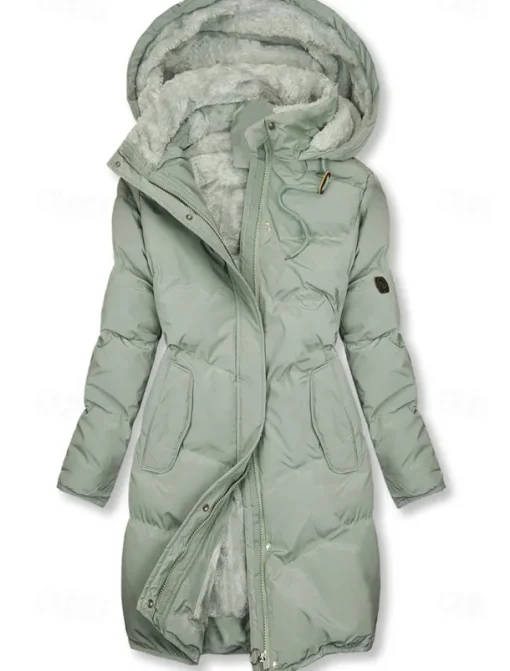 Women's Puffer Jacket Winter Windproof Jacket Winter Coat Comfortable Street Casual Daily Zipper Pocket Hoodie Casual Street Style Plain Regular Fit Outerwear Long Sleeve Winter Fall Green