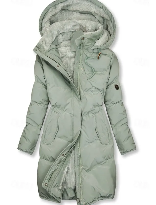 Women's Puffer Jacket Winter Windproof Jacket Winter Coat Comfortable Street Casual Daily Zipper Pocket Hoodie Casual Street Style Plain Regular Fit Outerwear Long Sleeve Winter Fall Green