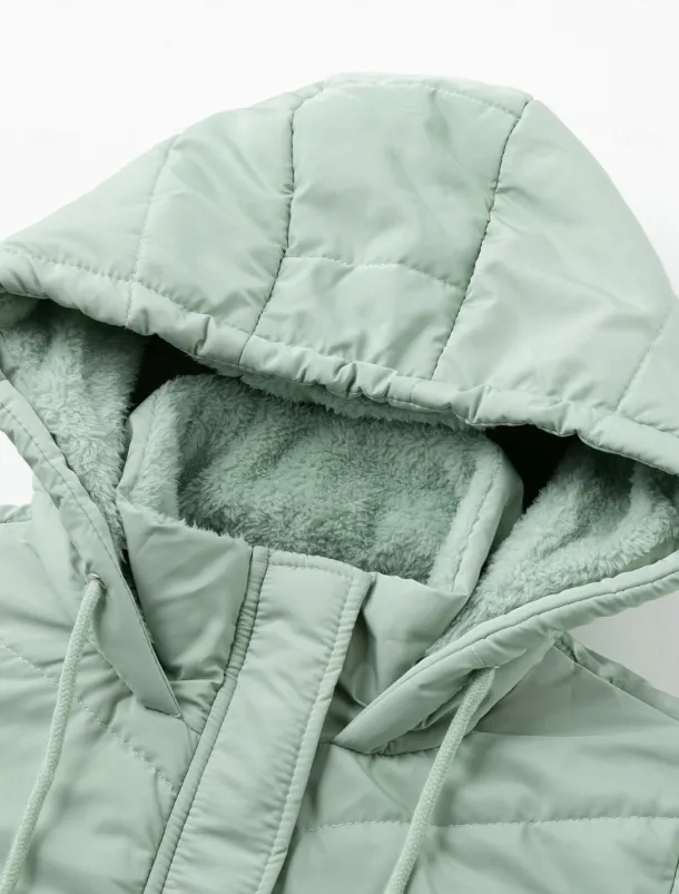 Women's Puffer Jacket Winter Windproof Jacket Winter Coat Comfortable Street Casual Daily Zipper Pocket Hoodie Casual Street Style Plain Regular Fit Outerwear Long Sleeve Winter Fall Green