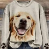 Women's Pullover Casual Dog Dailywear Casual Crew Neck Print Long Sleeve Beige Fall Winter