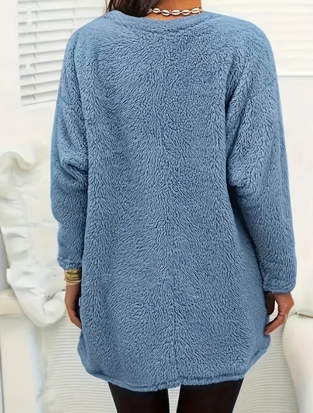 Women's Pullover Casual Fleece Letter Casual Crew Neck Pocket Print Long Sleeve Blue Fall & Winter