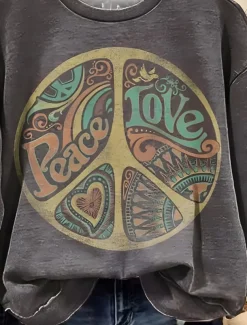 Women's Pullover Casual Letter Dailywear Casual Crew Neck Print Long Sleeve Gray Fall Winter