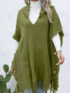 Women's Pullover Casual Solid Color Ribbed V Neck Patchwork Tassel Sleeveless Sleeveless Long Tops Knit Outdoor Date Black Green Spring Fall