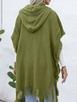 Women's Pullover Casual Solid Color Ribbed V Neck Patchwork Tassel Sleeveless Sleeveless Long Tops Knit Outdoor Date Black Green Spring Fall