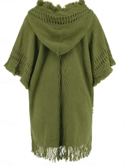 Women's Pullover Casual Solid Color Ribbed V Neck Patchwork Tassel Sleeveless Sleeveless Long Tops Knit Outdoor Date Black Green Spring Fall