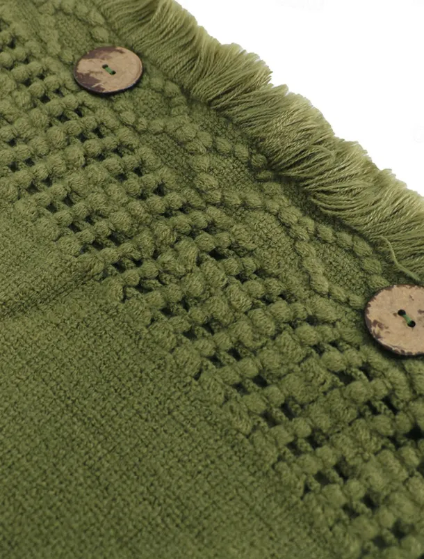 Women's Pullover Casual Solid Color Ribbed V Neck Patchwork Tassel Sleeveless Sleeveless Long Tops Knit Outdoor Date Black Green Spring Fall