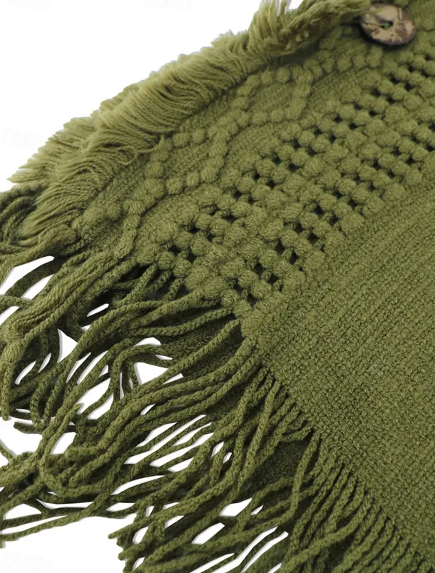 Women's Pullover Casual Solid Color Ribbed V Neck Patchwork Tassel Sleeveless Sleeveless Long Tops Knit Outdoor Date Black Green Spring Fall