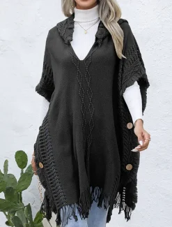 Women's Pullover Casual Solid Color Ribbed V Neck Patchwork Tassel Sleeveless Sleeveless Long Tops Knit Outdoor Date Black Green Spring Fall