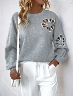 Women's Pullover Fashion Comfy Plain Party Work Street Crew Neck Long Sleeve Gray Fall Winter