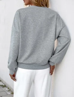 Women's Pullover Fashion Comfy Plain Party Work Street Crew Neck Long Sleeve Gray Fall Winter