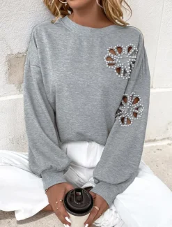 Women's Pullover Fashion Comfy Plain Party Work Street Crew Neck Long Sleeve Gray Fall Winter