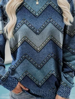 Women's Pullover Geometric Zipper Crew Neck Long Sleeve Inelastic Spring Fall Comfrt Breathable Soft Fabric