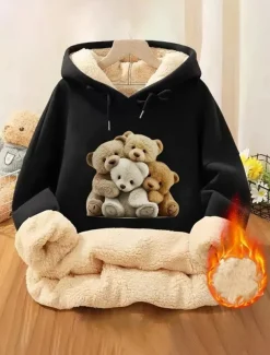 Women's Pullover Hoodie Sweatshirt Graphic Animal Letter Warm Classic Casual Long Sleeve Hooded Regular Tops Street Dailywear Pocket Print Black Pink Red Gray Fall Winter