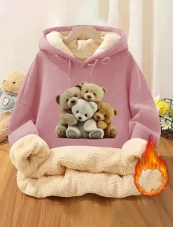 Women's Pullover Hoodie Sweatshirt Graphic Animal Letter Warm Classic Casual Long Sleeve Hooded Regular Tops Street Dailywear Pocket Print Black Pink Red Gray Fall Winter