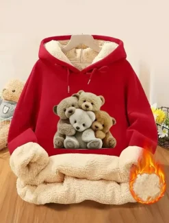 Women's Pullover Hoodie Sweatshirt Graphic Animal Letter Warm Classic Casual Long Sleeve Hooded Regular Tops Street Dailywear Pocket Print Black Pink Red Gray Fall Winter