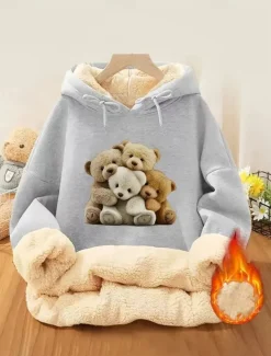 Women's Pullover Hoodie Sweatshirt Graphic Animal Letter Warm Classic Casual Long Sleeve Hooded Regular Tops Street Dailywear Pocket Print Black Pink Red Gray Fall Winter