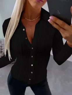 Women's Pullover Sweater Jumper Cardigan Sweater Casual Solid Color Cable V Neck Buttons Long Sleeve Knit Daily Black White Fall