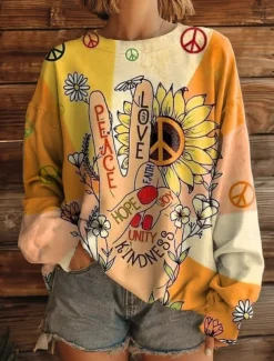 Women's Pullover Sweatshirt Floral Graphic Warm Active Vintage Long Sleeve Round Neck Regular Tops Street Dailywear Casual Print White Yellow Red Blue Brown Spring Fall Winter