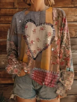 Women's Pullover Sweatshirt Floral Graphic Warm Active Vintage Long Sleeve Round Neck Regular Tops Street Dailywear Casual Print White Yellow Red Blue Brown Spring Fall Winter