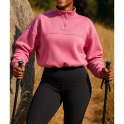 Women's Pullover Sweatshirt Hiking Jacket Sport Jacket Outdoor Warm Hiking Outfits Hiking Clothes Autumn / Fall Jacket Tennis Golf Running Solid Color Navy Pink Light Grey