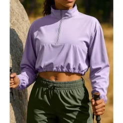 Women's Pullover Sweatshirt Hiking Jacket Sport Jacket Outdoor Sun Protection Breathable Quick Dry Hiking Outfits Hiking Clothes Autumn / Fall Jacket Tennis Golf Running Solid Color Black Cream Purple