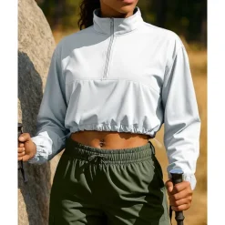 Women's Pullover Sweatshirt Hiking Jacket Sport Jacket Outdoor Sun Protection Breathable Quick Dry Hiking Outfits Hiking Clothes Autumn / Fall Jacket Tennis Golf Running Solid Color Black Cream Purple