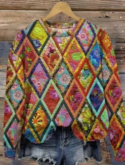 Women's Pullover Sweatshirt Floral Graphic Geometric Casual Long Sleeve Crew Neck Regular Tops Home Street Dailywear Print Yellow Blue Purple Orange Brown Summer Spring Fall Winter