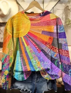 Women's Pullover Sweatshirt Floral Graphic Geometric Casual Long Sleeve Crew Neck Regular Tops Home Street Dailywear Print Yellow Blue Purple Orange Brown Summer Spring Fall Winter