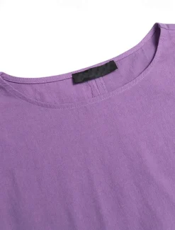 Women's Purple Brown Dark Blue Summer Spring Maxi Dress Cotton Linen Dresses Casual Dress Cotton Linen Dress Basic Casual Mature Outdoor Vacation Daily Loose Fit Pure Color Boat Neck