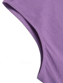 Women's Purple Brown Dark Blue Summer Spring Maxi Dress Cotton Linen Dresses Casual Dress Cotton Linen Dress Basic Casual Mature Outdoor Vacation Daily Loose Fit Pure Color Boat Neck