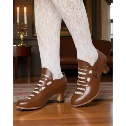 Women's Purple Edwardian Cage Strap Heels – Vintage 1900s-Inspired Faux Leather Kitten Heel Dress Shoes, Retro Costume Footwear for Historical Reenactment, Theater, and Gothic Lolita Style